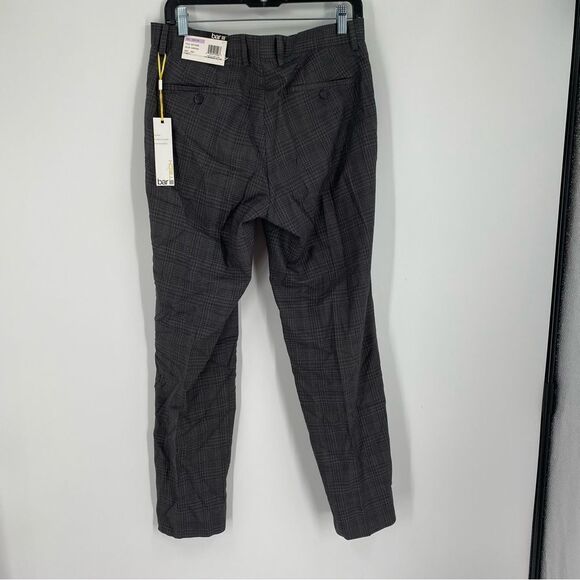 Bar 3 Tech Men’s Slim Fit Small Plaid Pattern Charcoal Dress Pants 32W 30L - Picture 2 of 5